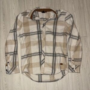 Outpost from Buckle Beige and Gray Plaid Button-Down flannel Shirt